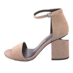 Alexander Wang Abby Beige Tan Suede Notch Cut Out Heel Sandals Sz 39.5